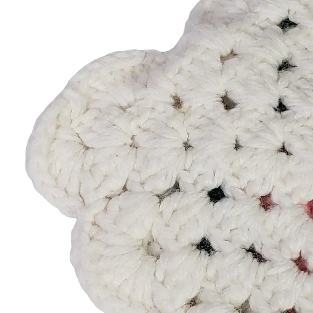 VTG Handmade Crochet 3D Pink Flower Pot holder Trivet Hot Pad Kitchen Decor